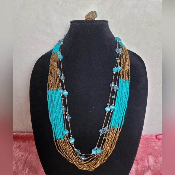 Long Blue Catseye Illusion Necklace - Vintage, Estate, 60", Versatile Styling - Picture 10 of 11